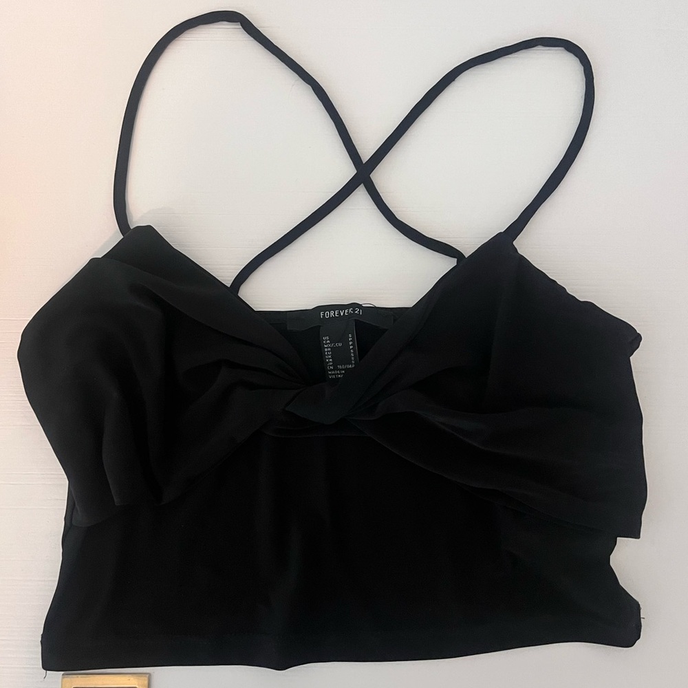 black cross back cropped top